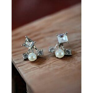 Very Fancy Faux Diamonds & Pearls Post Stud Earrings